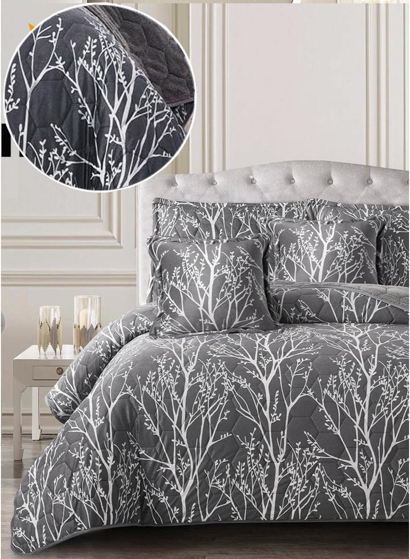 ميرال مفرش شتوي نفرين مضغوط، مقاس 240×220 سم | 6 قطع | وجه مشجر ووجه فرو، بتصميم سداسي فاخر - Image 3