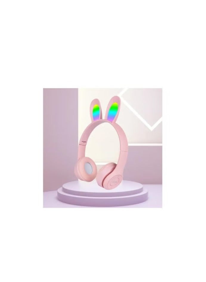 Rabbit Ear Headphone B12 New Wireless Cute Bluetooth Earphone With LED Light Pink  - Image 2
