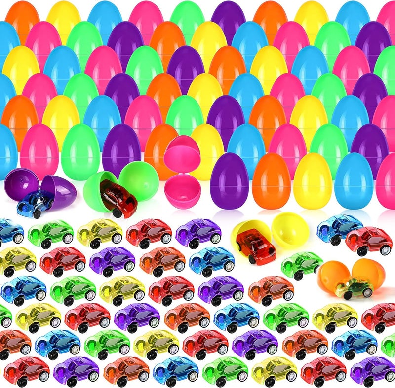 Jerify 200 Pcs Filled Easter Eggs with Mini Pull Back Cars Include 100 Pcs Mini Pull Back Cars and 100 Pcs Colorful Easter Egg Cars Toy Vehicles for Easter Basket Stuffers Easter Eggs Hunt and Party Favors - Image 1