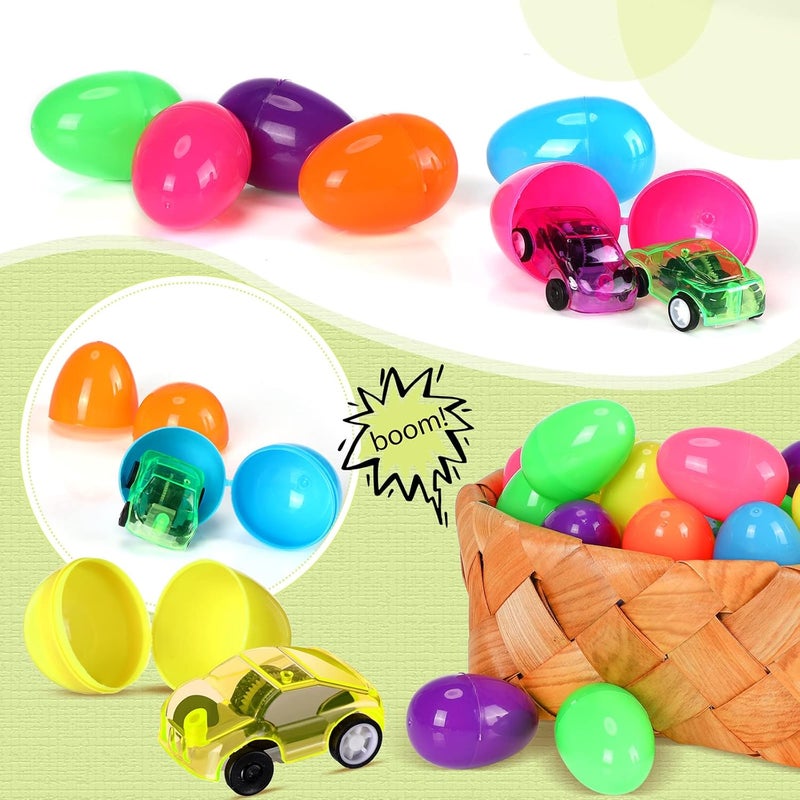 Jerify 200 Pcs Filled Easter Eggs with Mini Pull Back Cars Include 100 Pcs Mini Pull Back Cars and 100 Pcs Colorful Easter Egg Cars Toy Vehicles for Easter Basket Stuffers Easter Eggs Hunt and Party Favors - Image 3
