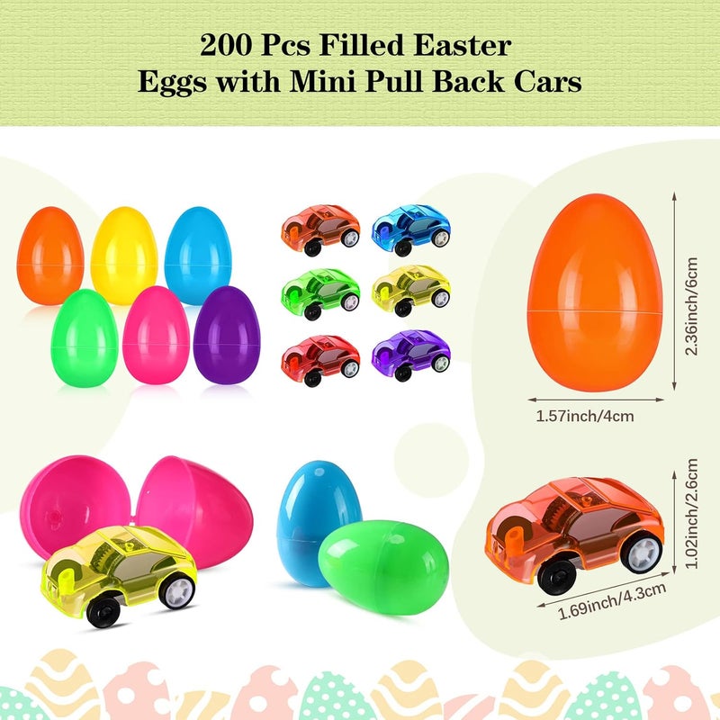Jerify 200 Pcs Filled Easter Eggs with Mini Pull Back Cars Include 100 Pcs Mini Pull Back Cars and 100 Pcs Colorful Easter Egg Cars Toy Vehicles for Easter Basket Stuffers Easter Eggs Hunt and Party Favors - Image 2