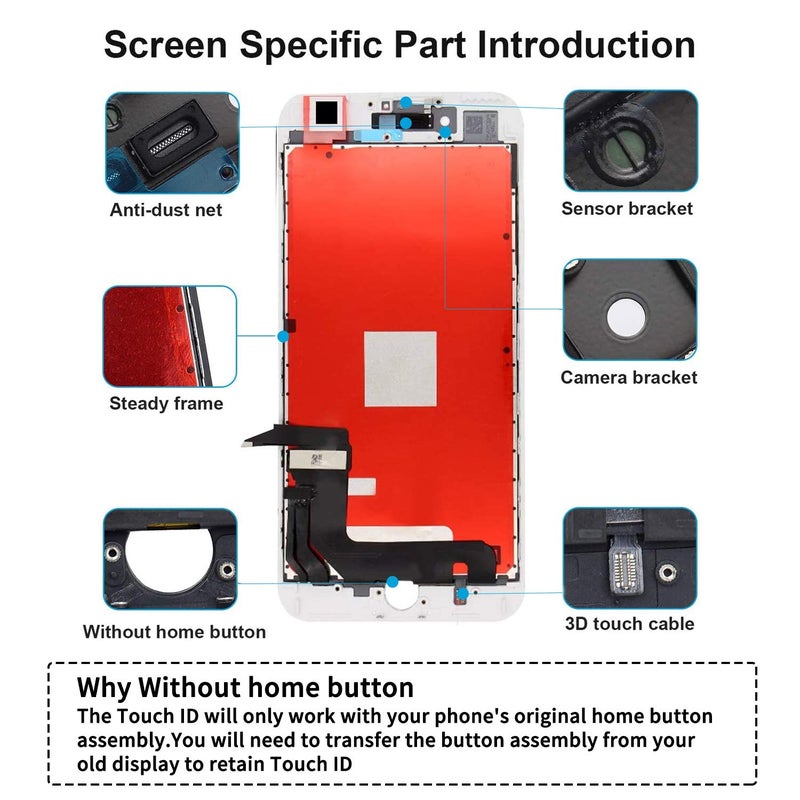 Diykitpl Diykitpl for iPhone 8 Plus Screen Replacement White 5.5 Inch, 3D Touch LCD Digitizer Display for iPhone 8 Plus, with Repair Tools Kit for A1864,A1897,A1898 Glass Screen  - Image 3