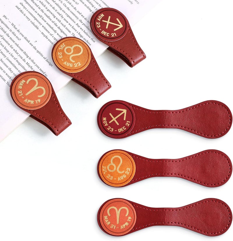 emmoolife 3PCS Leather Magnetic Bookmark Clips, Zodiac PU Leather Bookmarks for Book Lovers, Full Set of Book Clip Accessories, Fire Sign - Image 1