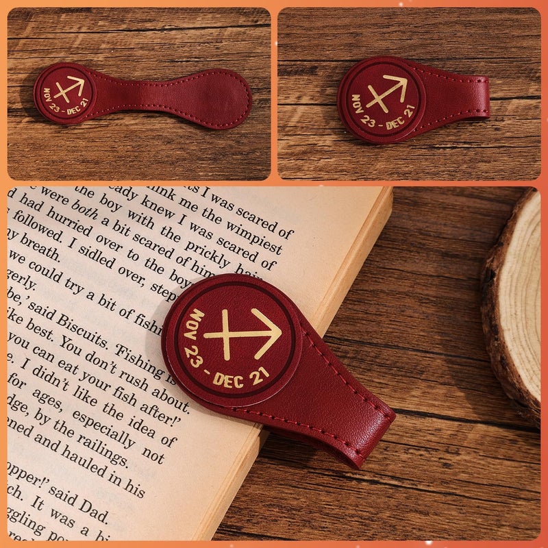 emmoolife 3PCS Leather Magnetic Bookmark Clips, Zodiac PU Leather Bookmarks for Book Lovers, Full Set of Book Clip Accessories, Fire Sign - Image 4