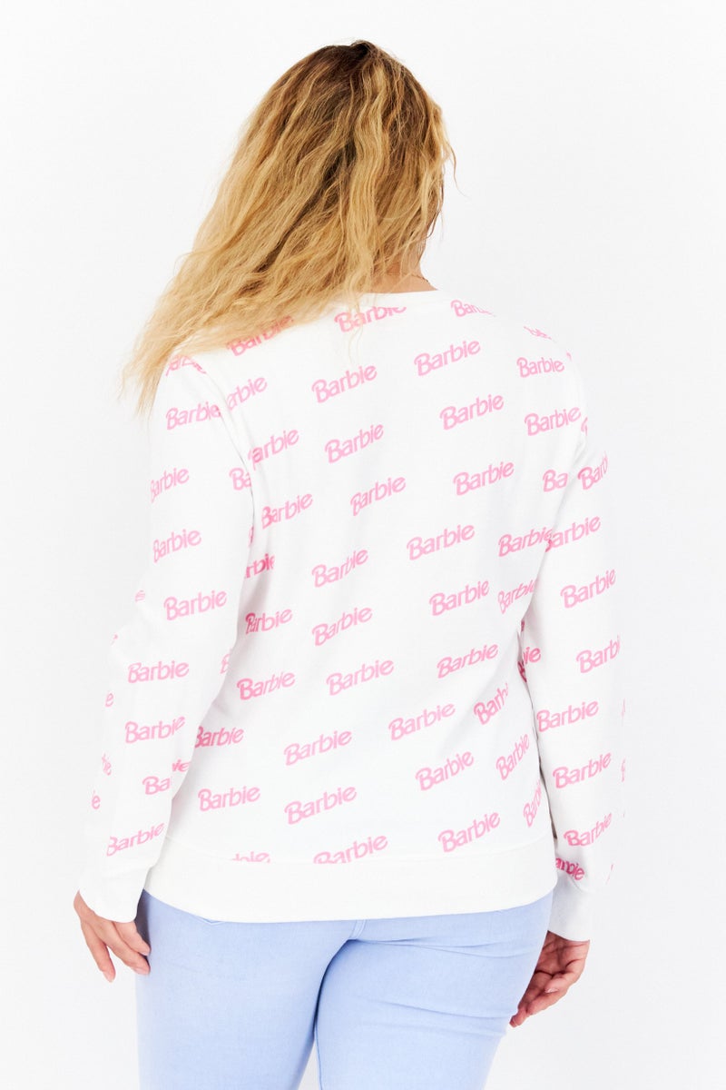 Barbie Women Crew Neck Long Sleeve Brand Logo Sweatshirt, White - Image 2