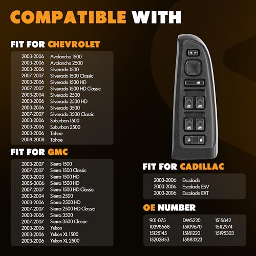 ASOPARTS 15883323 Front Driver Side Door Lock and Power Window Switch & Black Bezel Cover Fit for 2003-2008 Chevy Avalanche Silverado Suburban Tahoe Cadillac Escalade GMC Yukon Sierra Yukon XL 901-075 - Image 5