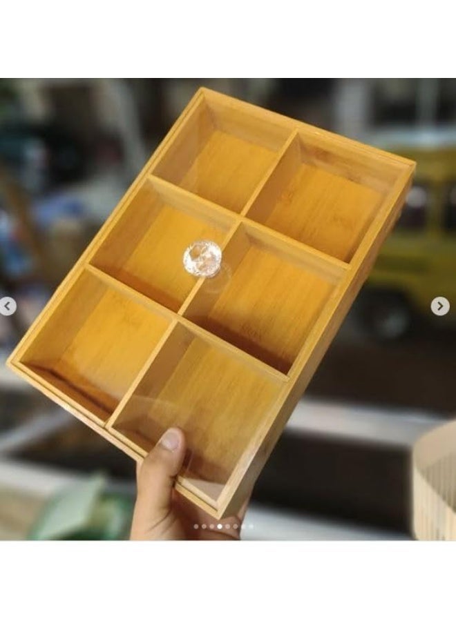 Wooden divided snack dish with 6 compartments, measuring 30*20*5 - Image 4