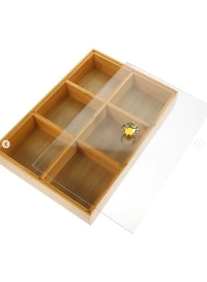 Wooden divided snack dish with 6 compartments, measuring 30*20*5 - Image 2