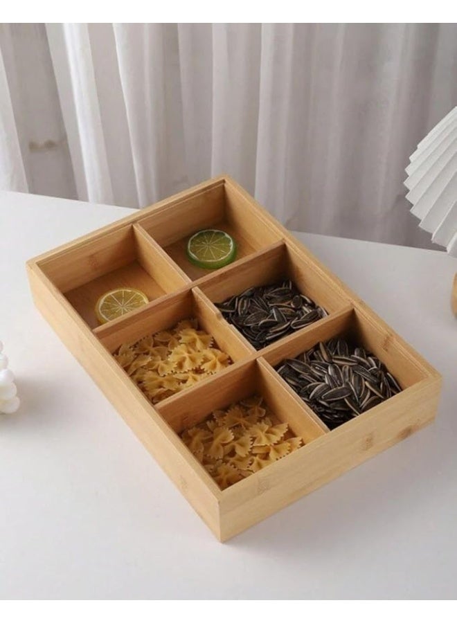 Wooden divided snack dish with 6 compartments, measuring 30*20*5 - Image 1
