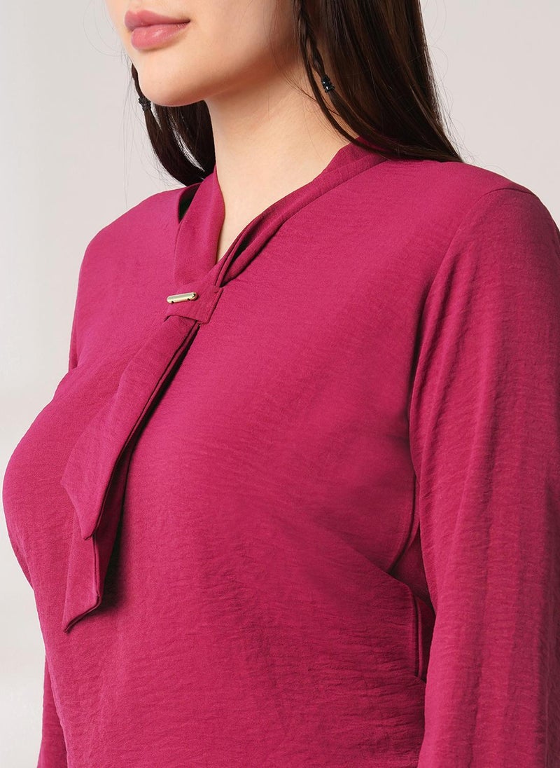 Globus Women's Maroon Formal Top with Tie-Up Neck and Long Sleeves - Image 5