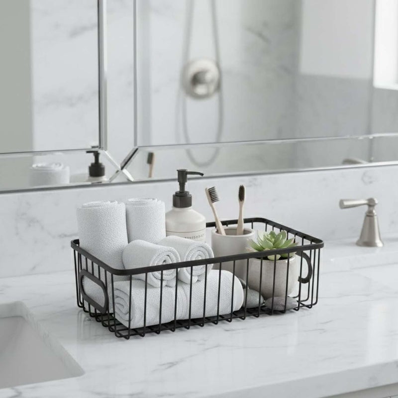 Bianco Go Hooked Multipurpose 10" Metal Bathroom Storage Organizer Basket Bin - Modern Wire Grid Design - for Organization in Cabinets, on Countertops, Bedroom, Kitchen, Bathroom, Garage (Pack of 1, Black) - Image 5