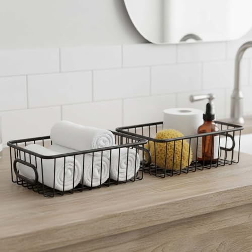 Bianco Go Hooked Multipurpose 10" Metal Bathroom Storage Organizer Basket Bin - Modern Wire Grid Design - for Organization in Cabinets, on Countertops, Bedroom, Kitchen, Bathroom, Garage (Pack of 1, Black) - Image 4
