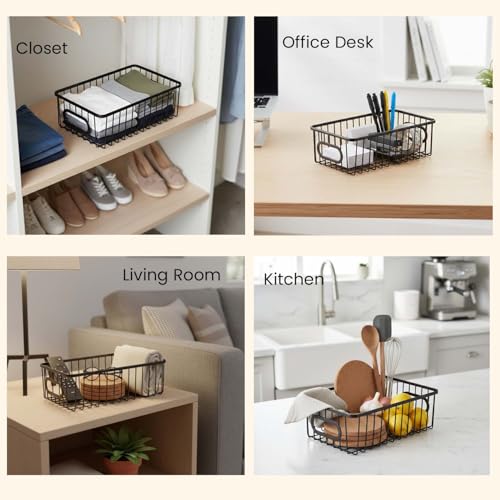 Bianco Go Hooked Multipurpose 10" Metal Bathroom Storage Organizer Basket Bin - Modern Wire Grid Design - for Organization in Cabinets, on Countertops, Bedroom, Kitchen, Bathroom, Garage (Pack of 1, Black) - Image 2