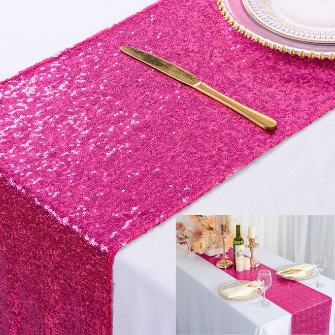 HOT PINK SEQUIN TABLE RUNNER FUCHSIA 12X72 FALL CHRISTMAS TABLE OVERLAY FOR RUSTIC BANQUET TABLES PARTY DINING