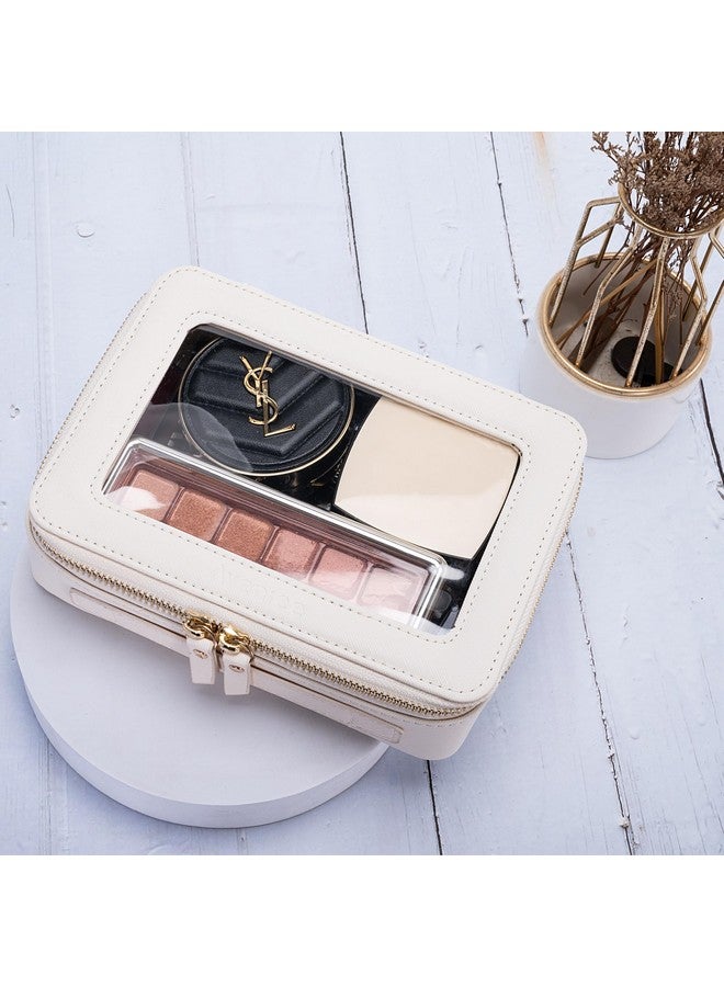 Aveniee Large Clear Makeup Bag Cosmetic bags, Travel Toiletry Bag for Women, Clear Make up Bag Case, Chic Makeup Pouch with Transparent Vinyl Windows & Gold Zippers(White) - Image 3