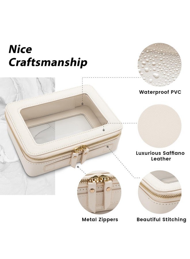 Aveniee Large Clear Makeup Bag Cosmetic bags, Travel Toiletry Bag for Women, Clear Make up Bag Case, Chic Makeup Pouch with Transparent Vinyl Windows & Gold Zippers(White) - Image 1