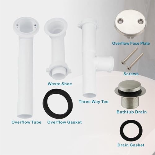 WELSAN طقم تصريف حوض الاستحمام الأنبوب 1-1/2" مع سدادة حوض الاستحمام بلمسة قدم مصقولة، وصمام تصريف حوض الاستحمام وغطاء تصريف ووجهة مطابقة، أنبوب بلاستيكي PVC (نيكل مصقول) - Image 5