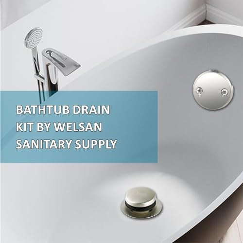 WELSAN طقم تصريف حوض الاستحمام الأنبوب 1-1/2" مع سدادة حوض الاستحمام بلمسة قدم مصقولة، وصمام تصريف حوض الاستحمام وغطاء تصريف ووجهة مطابقة، أنبوب بلاستيكي PVC (نيكل مصقول) - Image 2