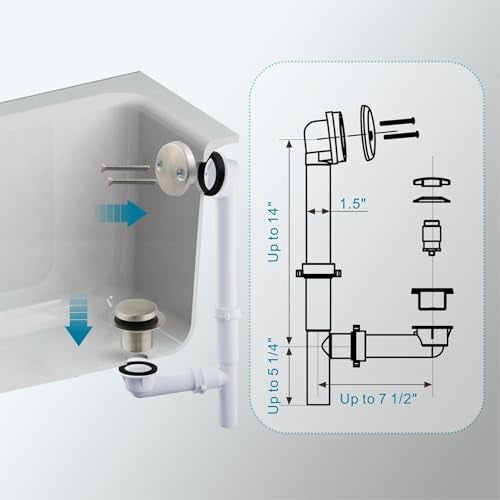 WELSAN طقم تصريف حوض الاستحمام الأنبوب 1-1/2" مع سدادة حوض الاستحمام بلمسة قدم مصقولة، وصمام تصريف حوض الاستحمام وغطاء تصريف ووجهة مطابقة، أنبوب بلاستيكي PVC (نيكل مصقول) - Image 4