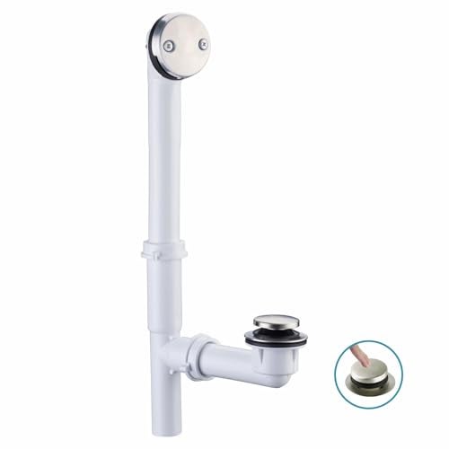 WELSAN طقم تصريف حوض الاستحمام الأنبوب 1-1/2" مع سدادة حوض الاستحمام بلمسة قدم مصقولة، وصمام تصريف حوض الاستحمام وغطاء تصريف ووجهة مطابقة، أنبوب بلاستيكي PVC (نيكل مصقول) - Image 1