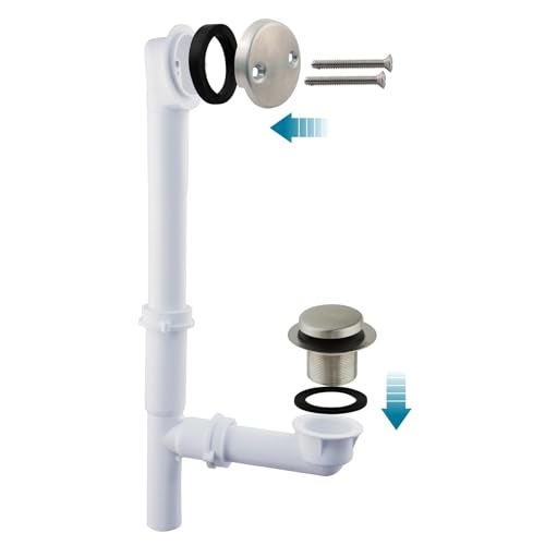 WELSAN طقم تصريف حوض الاستحمام الأنبوب 1-1/2" مع سدادة حوض الاستحمام بلمسة قدم مصقولة، وصمام تصريف حوض الاستحمام وغطاء تصريف ووجهة مطابقة، أنبوب بلاستيكي PVC (نيكل مصقول) - Image 3