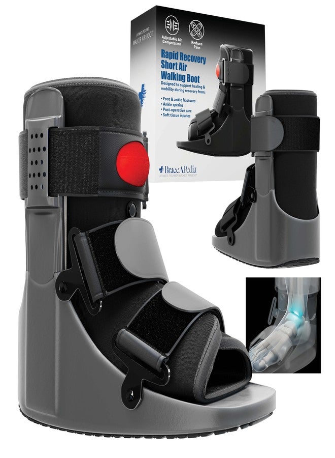 Braceapedia Short Air Compression Walking Boot Foot Brace - Side Pump Pneumatic Brace for Ankle Support & Foot Injuries - 360 Rocker Sole Cam Walker for Stress Fractures, Black, M - Image 1