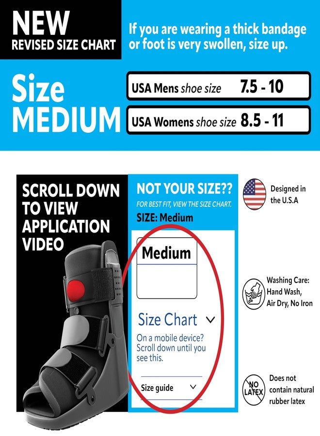 Braceapedia Short Air Compression Walking Boot Foot Brace - Side Pump Pneumatic Brace for Ankle Support & Foot Injuries - 360 Rocker Sole Cam Walker for Stress Fractures, Black, M - Image 2