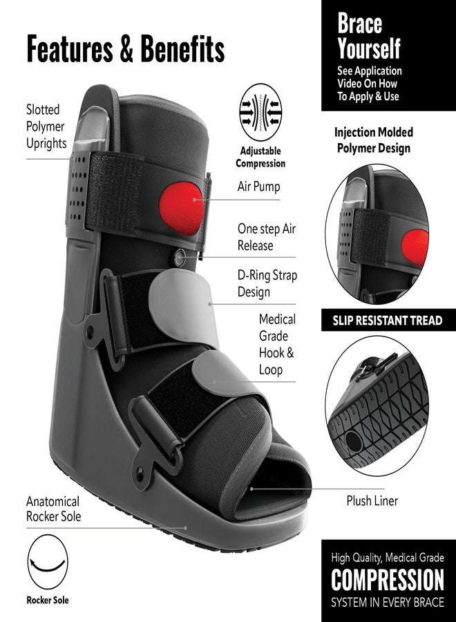 Braceapedia Short Air Compression Walking Boot Foot Brace - Side Pump Pneumatic Brace for Ankle Support & Foot Injuries - 360 Rocker Sole Cam Walker for Stress Fractures, Black, M - Image 4