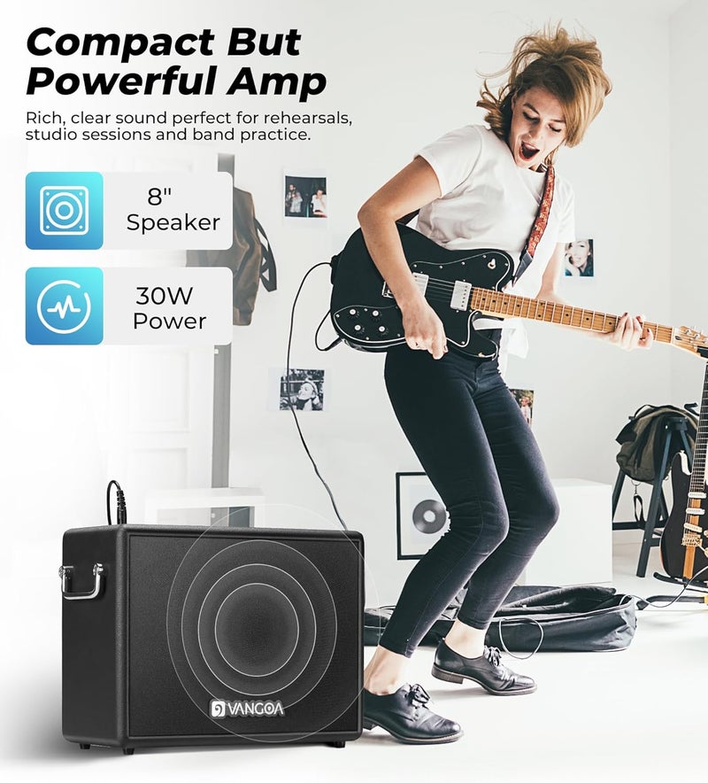 Vangoa Bass Guitar Amp, 30W Portable Bass Amplifier, Equipped with an 8-inch Speaker, Built-in Overdrive Circuit, and midrange dip Contour Switch, Suitable for Indoor and Outdoor bass Practice. - Image 2
