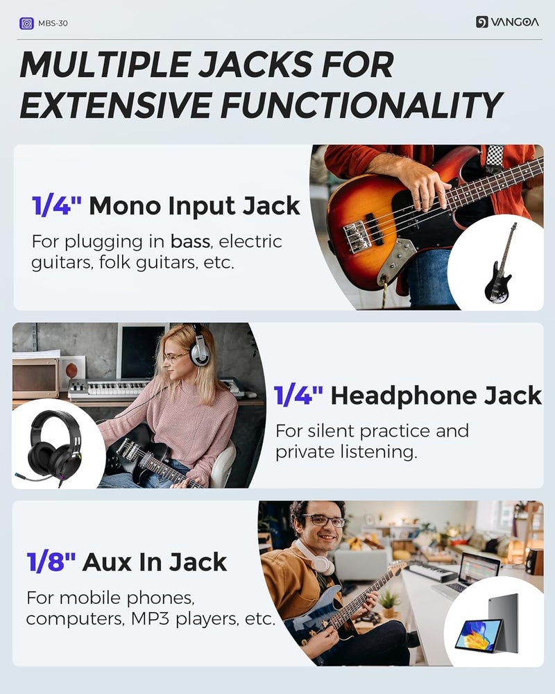 Vangoa Bass Guitar Amp, 30W Portable Bass Amplifier, Equipped with an 8-inch Speaker, Built-in Overdrive Circuit, and midrange dip Contour Switch, Suitable for Indoor and Outdoor bass Practice. - Image 3