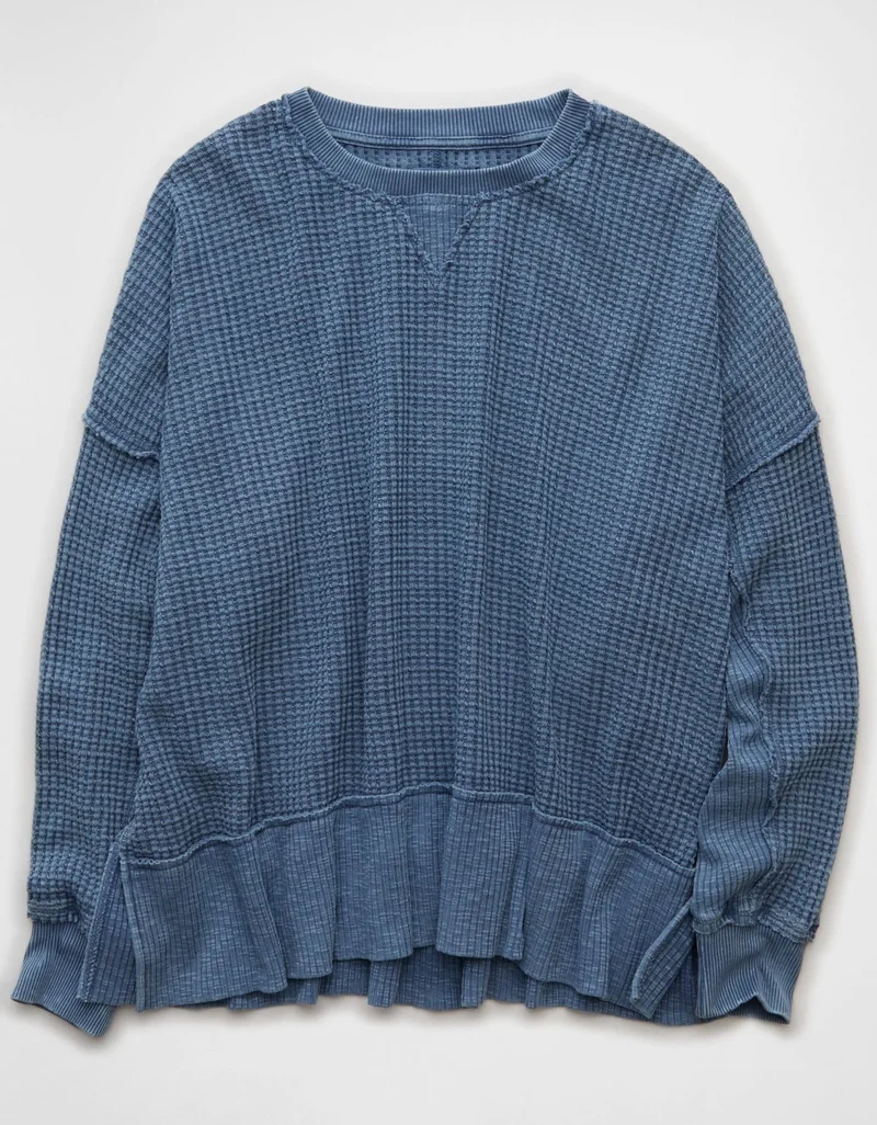 American Eagle AE Big Hug Crew Neck Waffle Sweatshirt