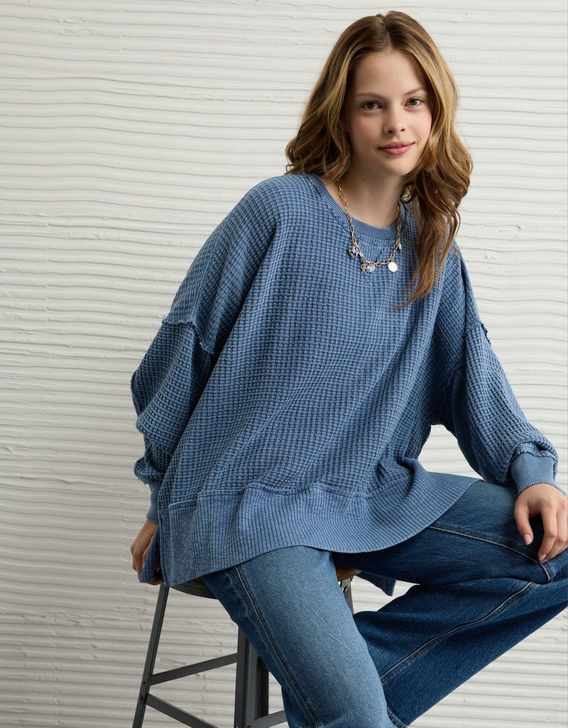 American Eagle AE Big Hug Crew Neck Waffle Sweatshirt - Image 2