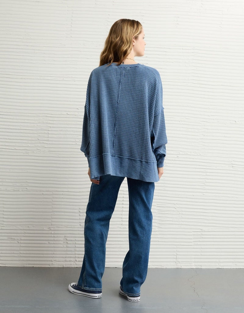 American Eagle AE Big Hug Crew Neck Waffle Sweatshirt - Image 3