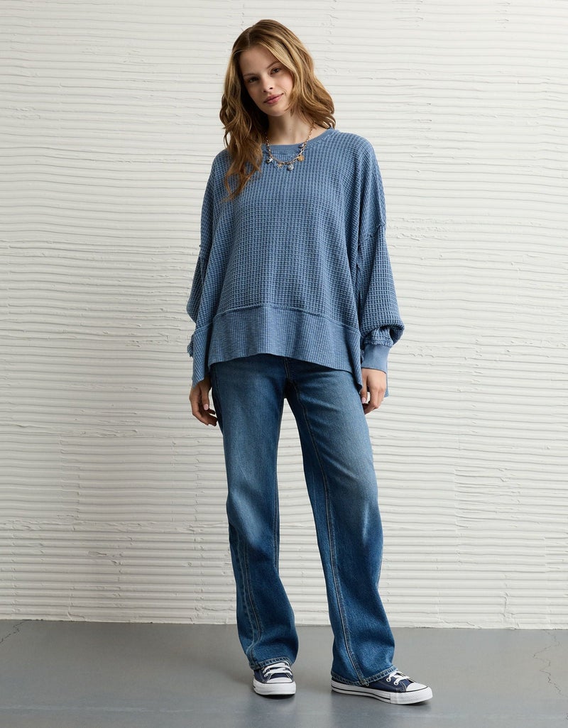 American Eagle AE Big Hug Crew Neck Waffle Sweatshirt - Image 1