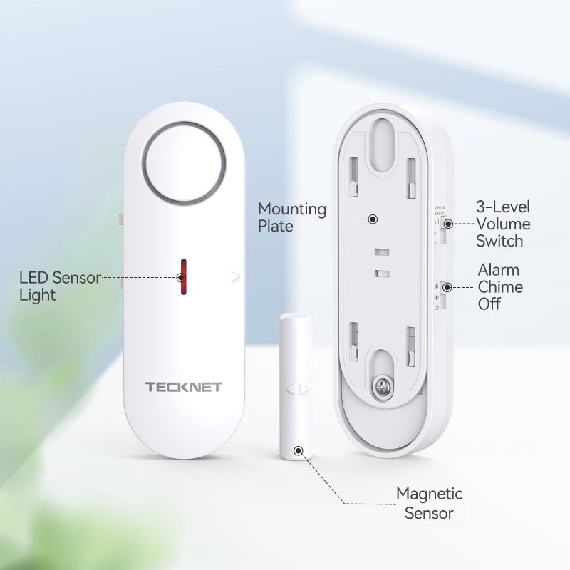 TECKNET Door Alarms for Kids Safety, Window Alarm Pool Alarms Door Alarm for Home Security, 2-in-1 Alarm & Chime, 3-Level Volume Control, Wireless Alarm for House Hotel Cars Sheds Caravans (3 Pack) - Image 5