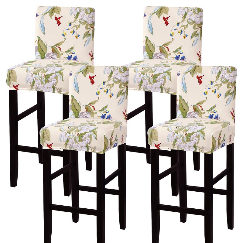SearchI SearchI Bar Stool Covers Set of 4 Stretch Washable Barstool Seat Covers Counter Height Chair Covers for Kitchen Dining Room Cafe BeigeFlower 