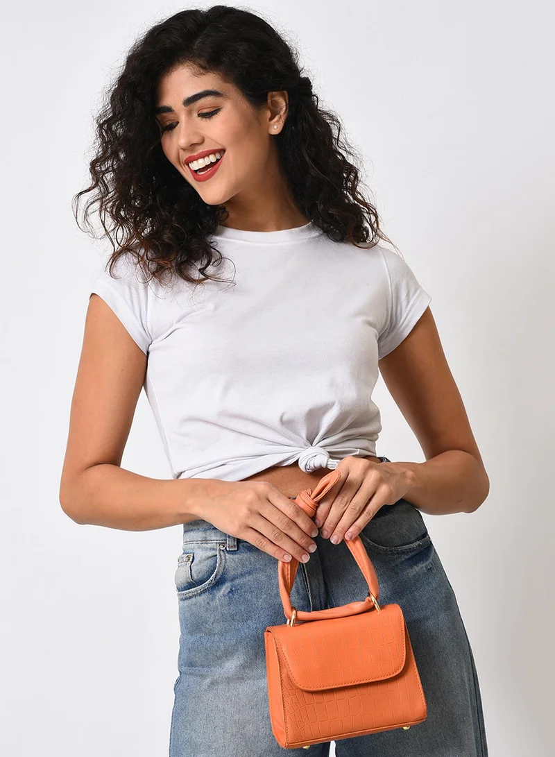 Haute Sauce Orange Vegan Leather Structured Shoulder Bag