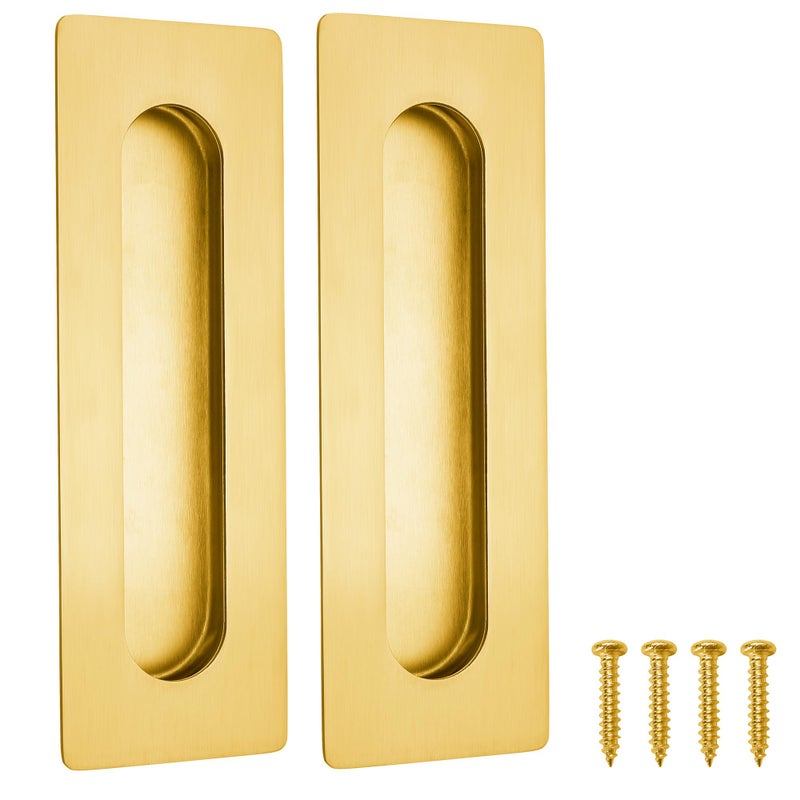 Malimali 7 Inch Large Recessed Finger Flush Pulls for Barn Door Pocket Door Heavy Duty Sliding Closet Door Handle Brushed Gold Stainless Steel Rectangular Door Pulls Hardware2 Pack