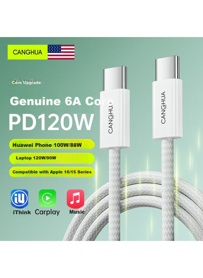 CangHua Dual-head Type-c Data Cable 6a (max 120w) Charging Cable 65w/90w Fast Charging For Huawei Matebook Apple Power Adapter Line 1.8m - Image 1