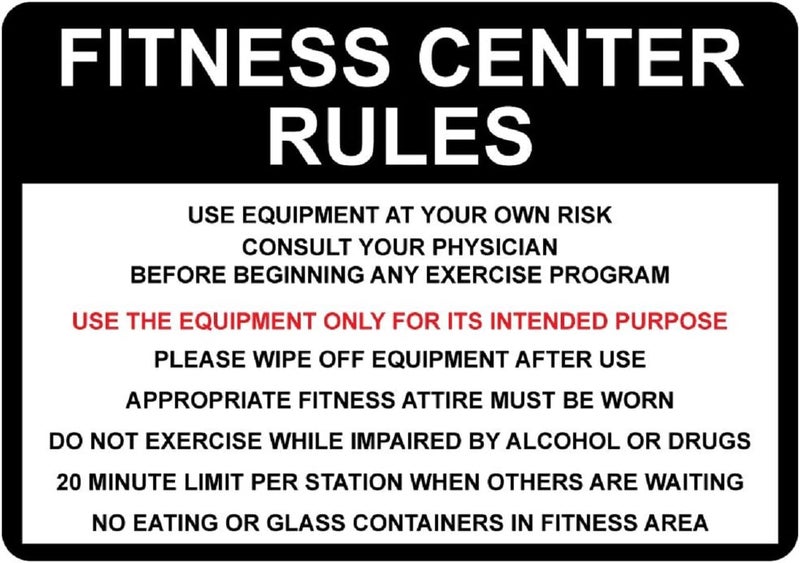 JACKGOLD New Metal Sign Fitness Center Rules Use Equipment at Your Own Risk Aluminum Plaque Sign for Outdoor & Indoor 12" x 8" - Image 1