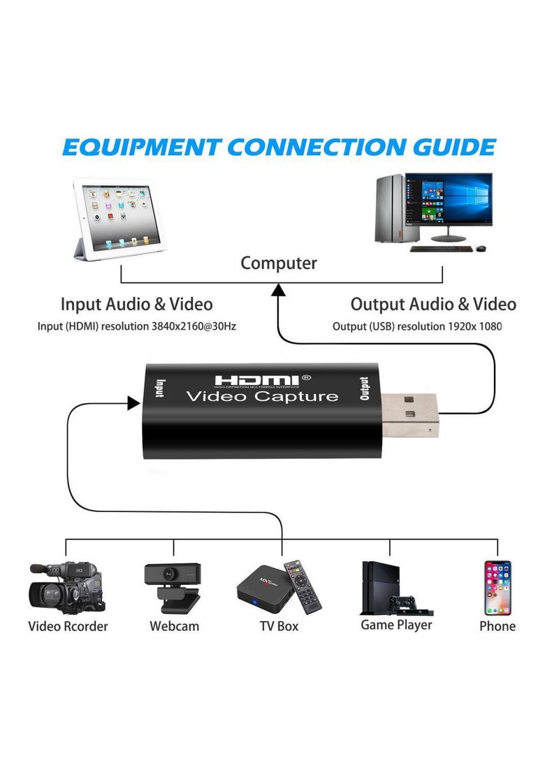 HDMI Video Capture Card, Upgraded 1080p 60fps Capture Card, Cam Link Card Audio Capture Adapter HDMI to USB 2.0 for Gaming, Live Broadcasting, Nintendo Switch, PS3/4, Xbox - Image 3