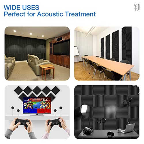 HEMRLY 12 Pack Acoustic Panels Self-Adhesive, 1" X 12" X 12" Quick-Recovery Sound Proof Foam Panels, Acoustic Foam Wedges High Density, Soundproof Wall Panels for Home,Studio,Gaming -Black - Image 5