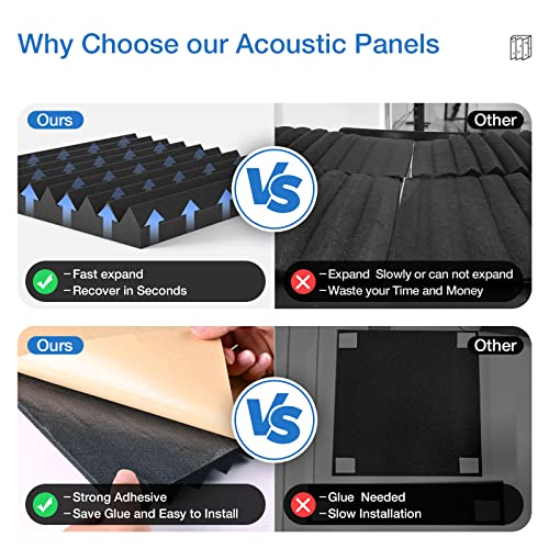 HEMRLY 12 Pack Acoustic Panels Self-Adhesive, 1" X 12" X 12" Quick-Recovery Sound Proof Foam Panels, Acoustic Foam Wedges High Density, Soundproof Wall Panels for Home,Studio,Gaming -Black - Image 2