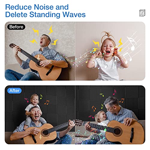 HEMRLY 12 Pack Acoustic Panels Self-Adhesive, 1" X 12" X 12" Quick-Recovery Sound Proof Foam Panels, Acoustic Foam Wedges High Density, Soundproof Wall Panels for Home,Studio,Gaming -Black - Image 4
