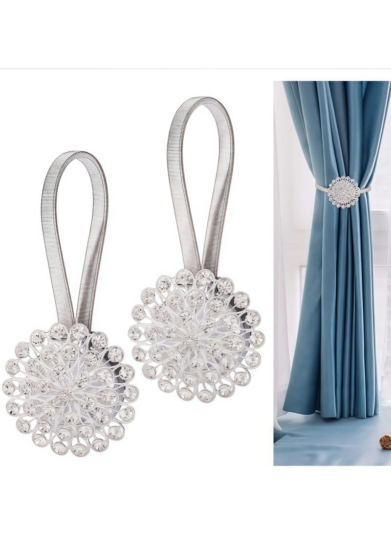 Two pieces of starry sky rhinestone spring magnetic curtain buckles, curtain straps, magnetic curtain buckles, curtain buckles, magnetic curtain buckles are simple, stylish and durable, suitable for curtain fixing, curtain decoration, curtain accessories, office curtains, silver  - Image 3