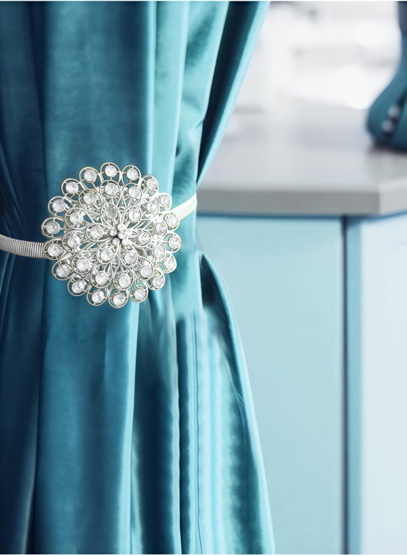 Two pieces of starry sky rhinestone spring magnetic curtain buckles, curtain straps, magnetic curtain buckles, curtain buckles, magnetic curtain buckles are simple, stylish and durable, suitable for curtain fixing, curtain decoration, curtain accessories, office curtains, silver  - Image 2