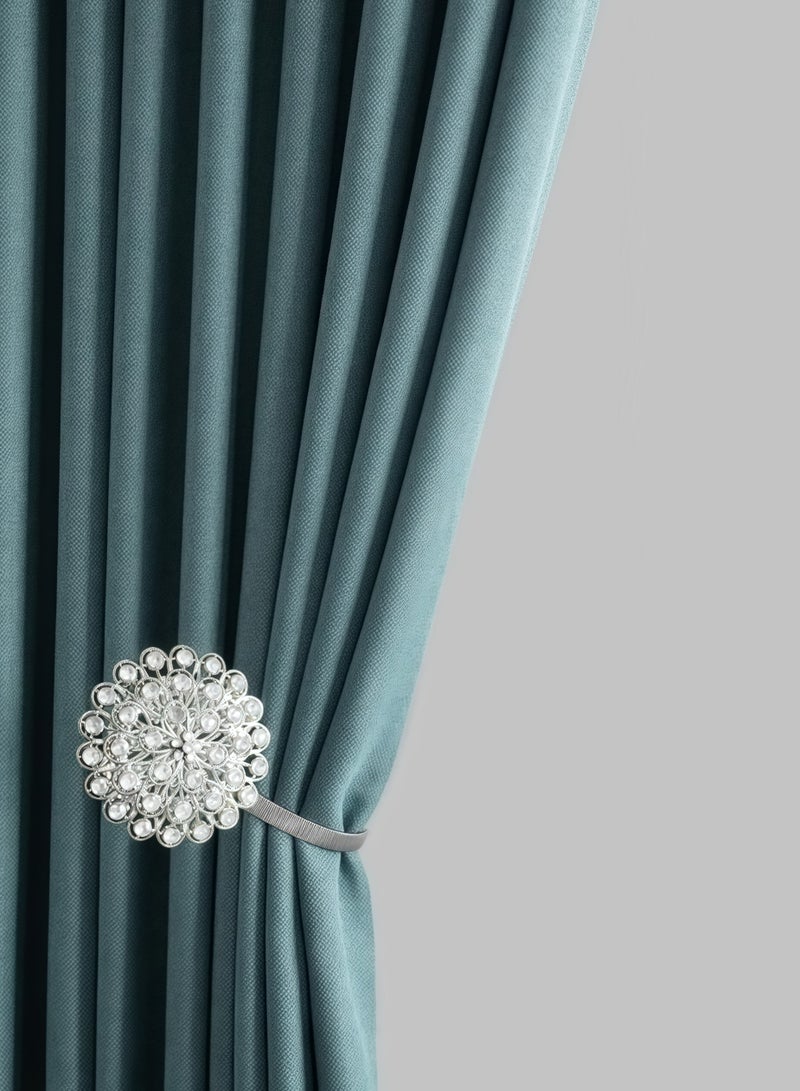 Two pieces of starry sky rhinestone spring magnetic curtain buckles, curtain straps, magnetic curtain buckles, curtain buckles, magnetic curtain buckles are simple, stylish and durable, suitable for curtain fixing, curtain decoration, curtain accessories, office curtains, silver  - Image 4