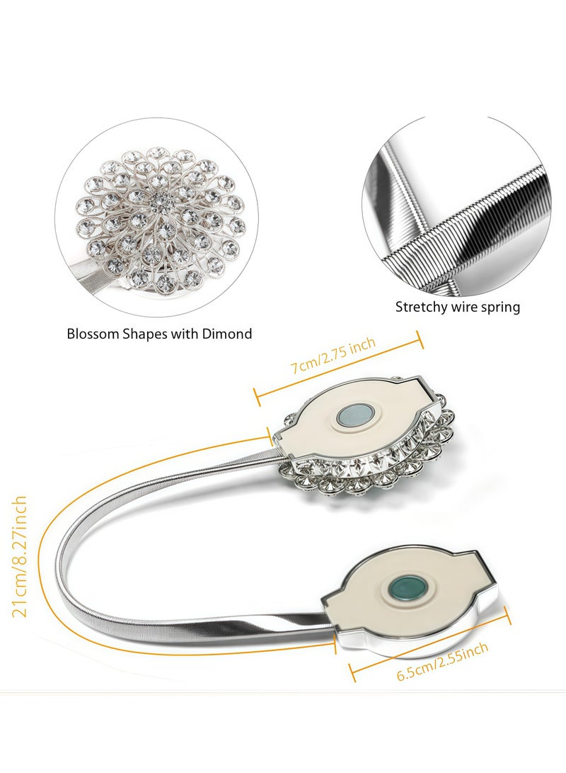 Two pieces of starry sky rhinestone spring magnetic curtain buckles, curtain straps, magnetic curtain buckles, curtain buckles, magnetic curtain buckles are simple, stylish and durable, suitable for curtain fixing, curtain decoration, curtain accessories, office curtains, silver  - Image 5