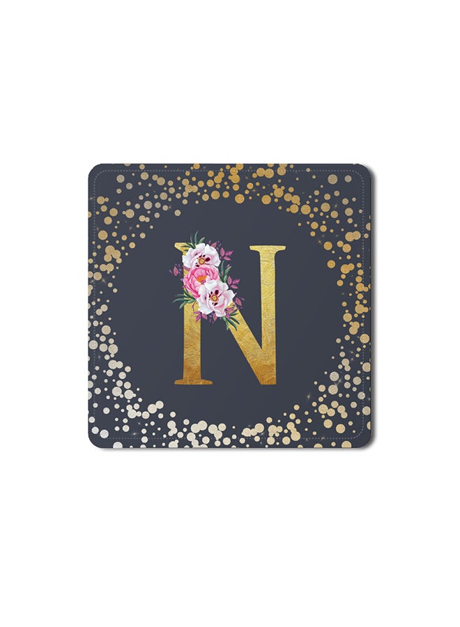 Stylizedd 2 Pack Designer Leather Coasters Mat for Beverage Drinks- Custom Monogram Initial Letter Floral Pattern Alphabet - N (Grey) - Image 1