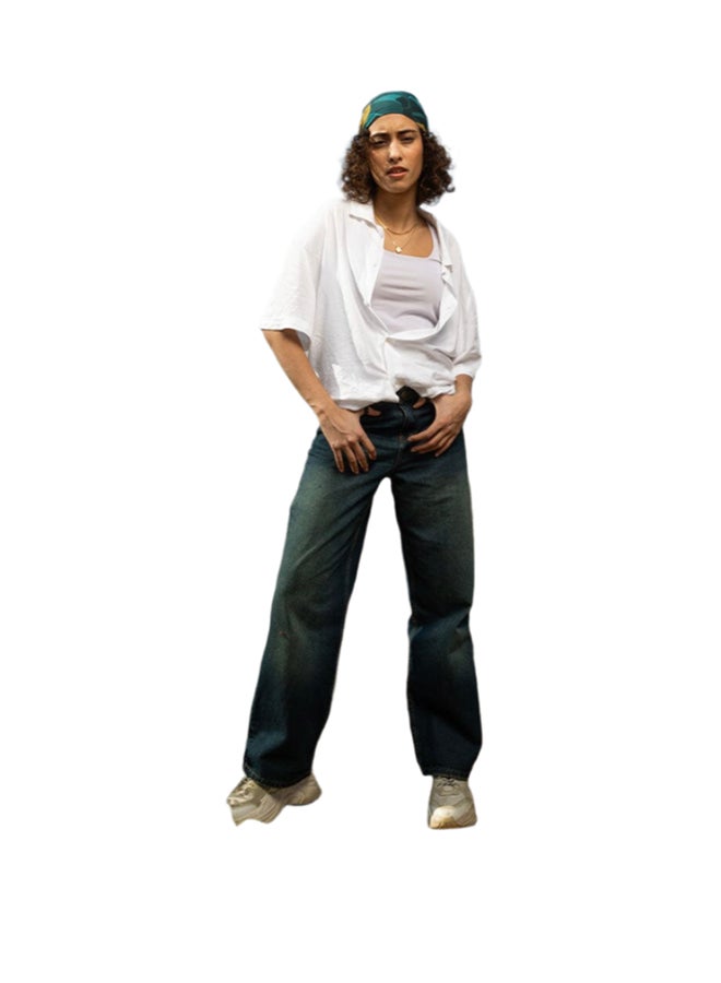 In Your Shoe Female Wide-leg Blue Washed Jeans - Image 1